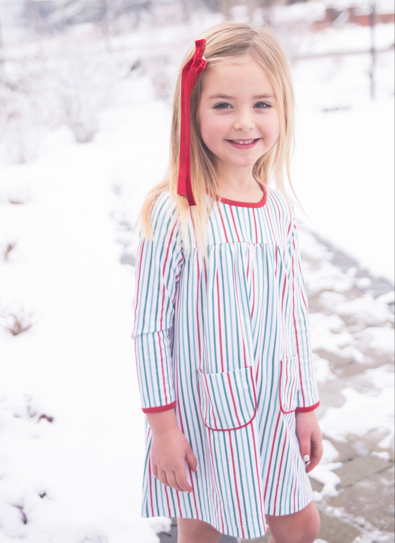 Christmas Stripe Lennon Knit Pocket Dress (Kid)