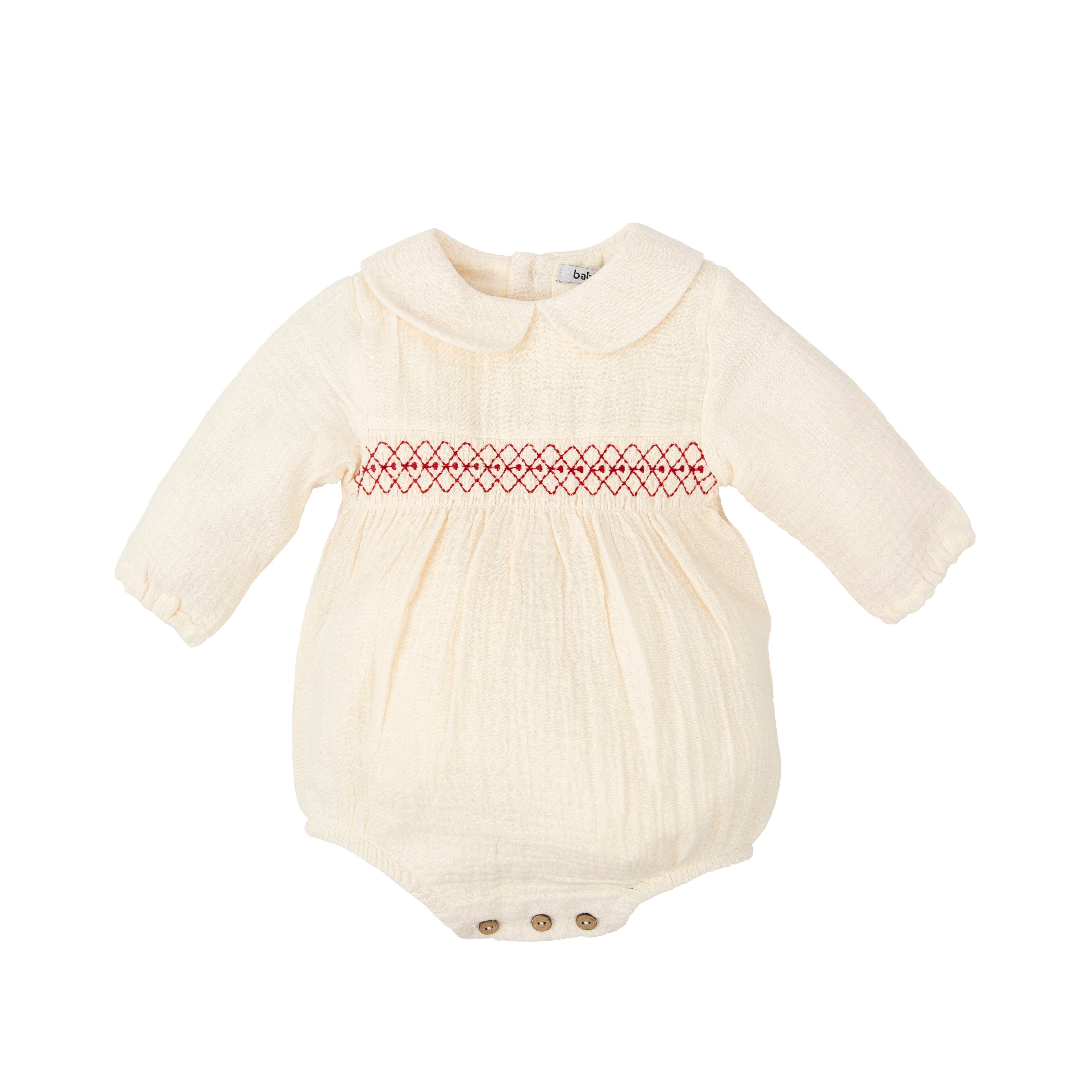 Cream Boy Bubble with Red Embroidery (Infant)