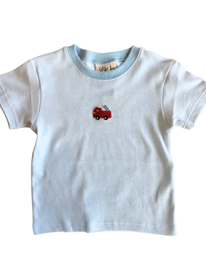 Blue Stripe Crochet Firetruck Top (Toddler)