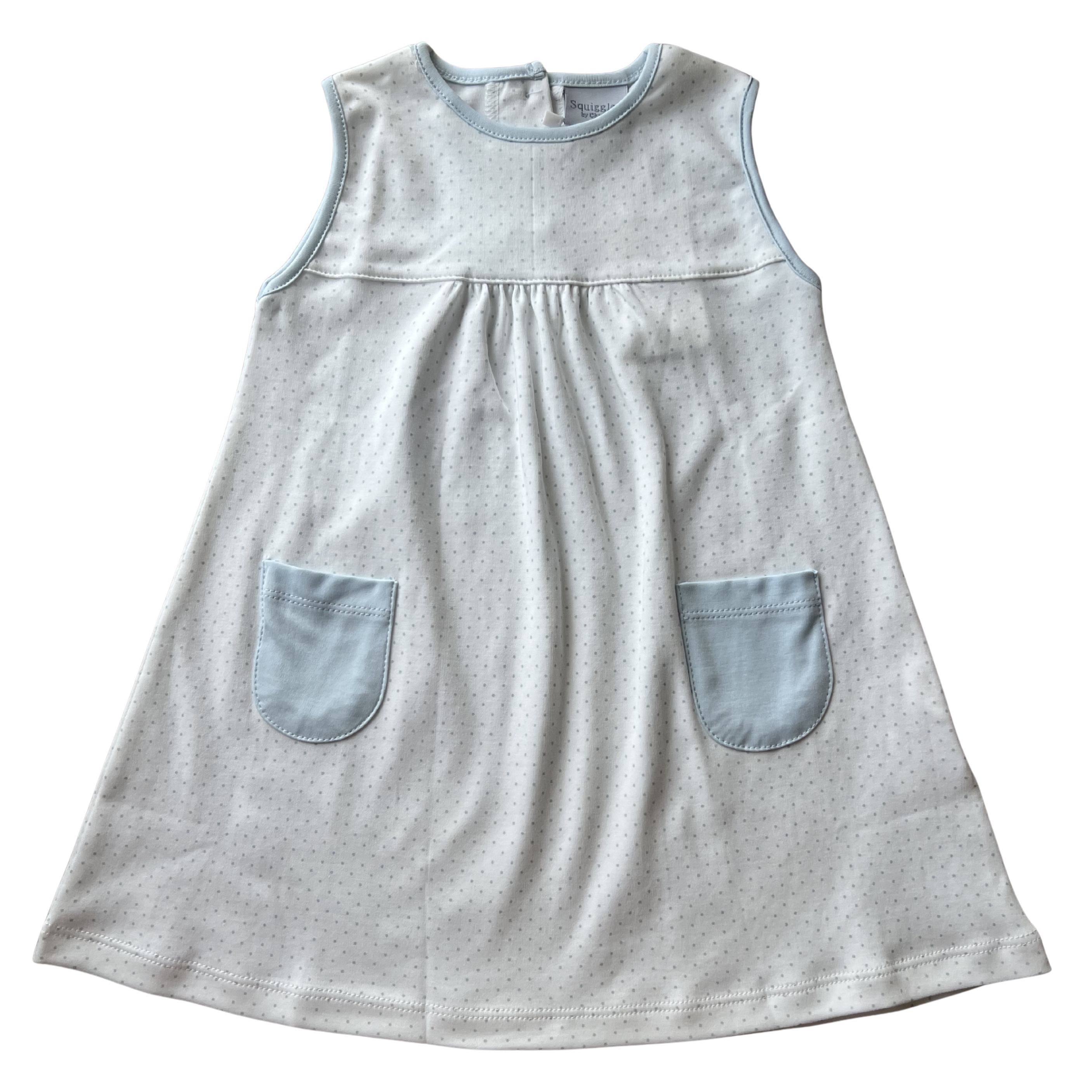 Blue Dot Sleeveless Pocket Dress