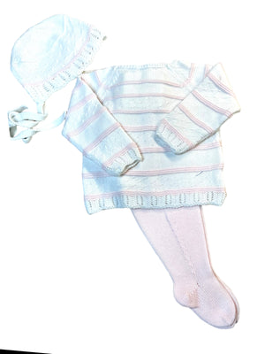 Stripe Footed Set with Bonnet-Pink