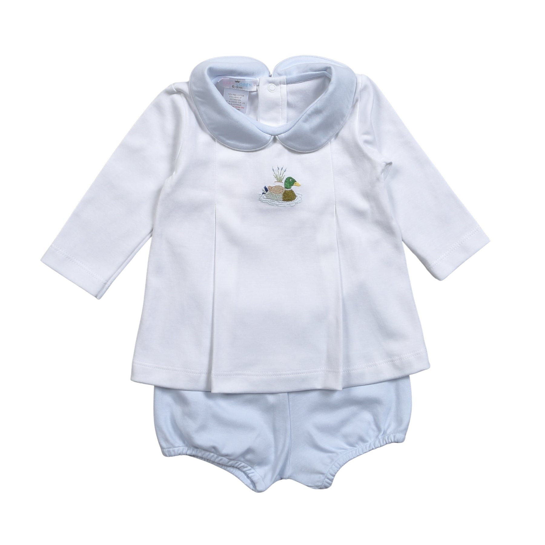 Blue Mallard Duck Hand Embroidered Pima Bloomer Set (Toddler)