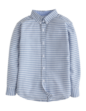 Gray Blue Gingham Button Down Shirt (Big Kid)