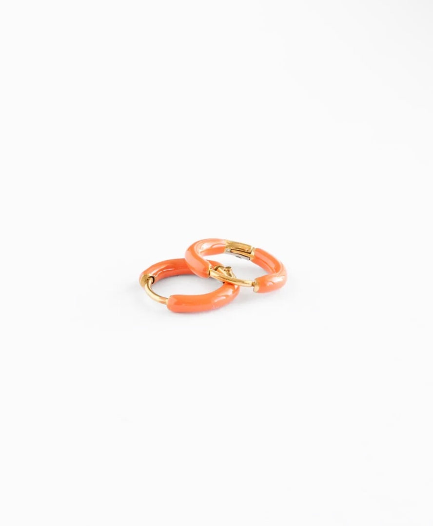 Tangerine Enamel Hoop Earrings