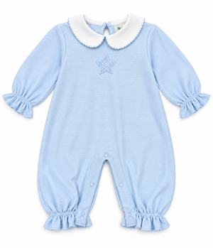 Light Blue Stripe Crochet Star Girl Romper