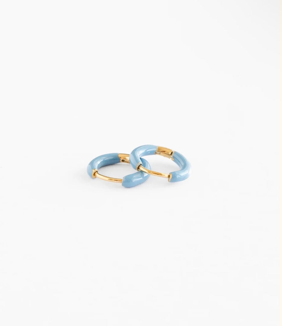 Blue Enamel Hoop Earring