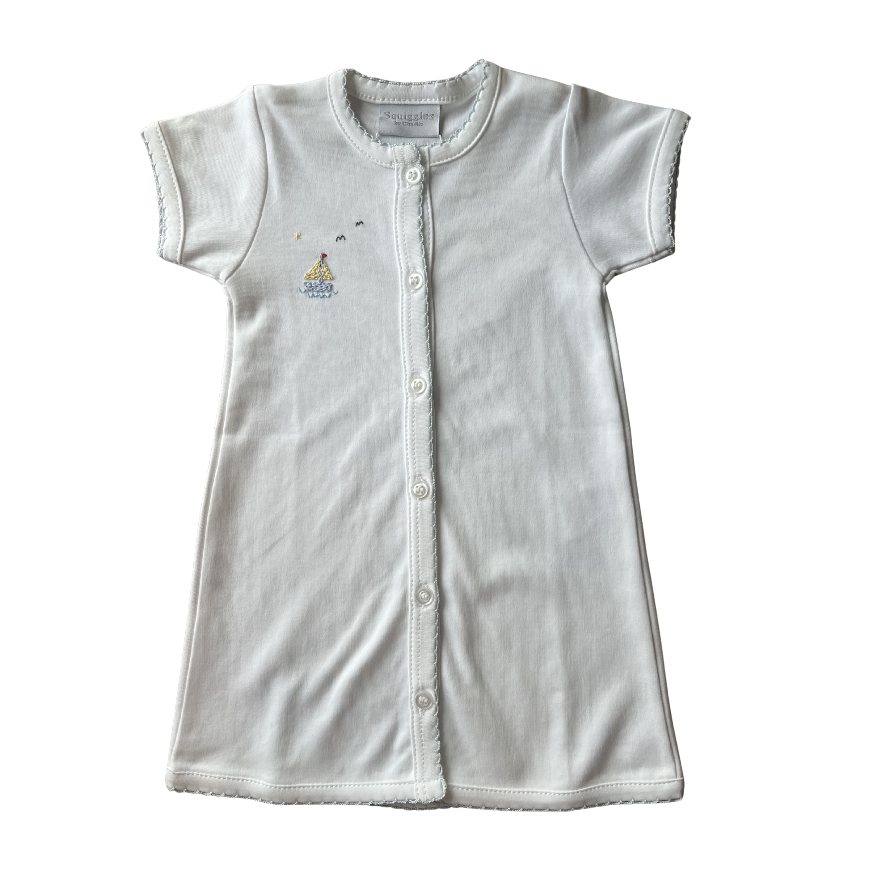 Sailboat & Seagulls SS white Day Gown w/ Picot