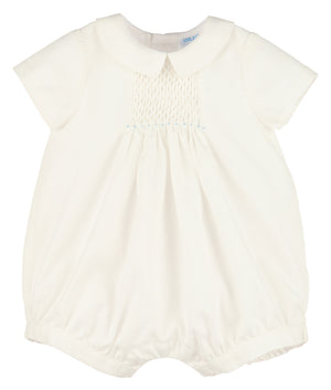 White w/ Small Blue Stitching Honeycomb Smocked Boy Bubble