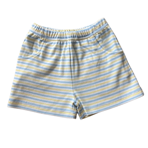 Blue/Yellow Stripe Front Pocket Shorts
