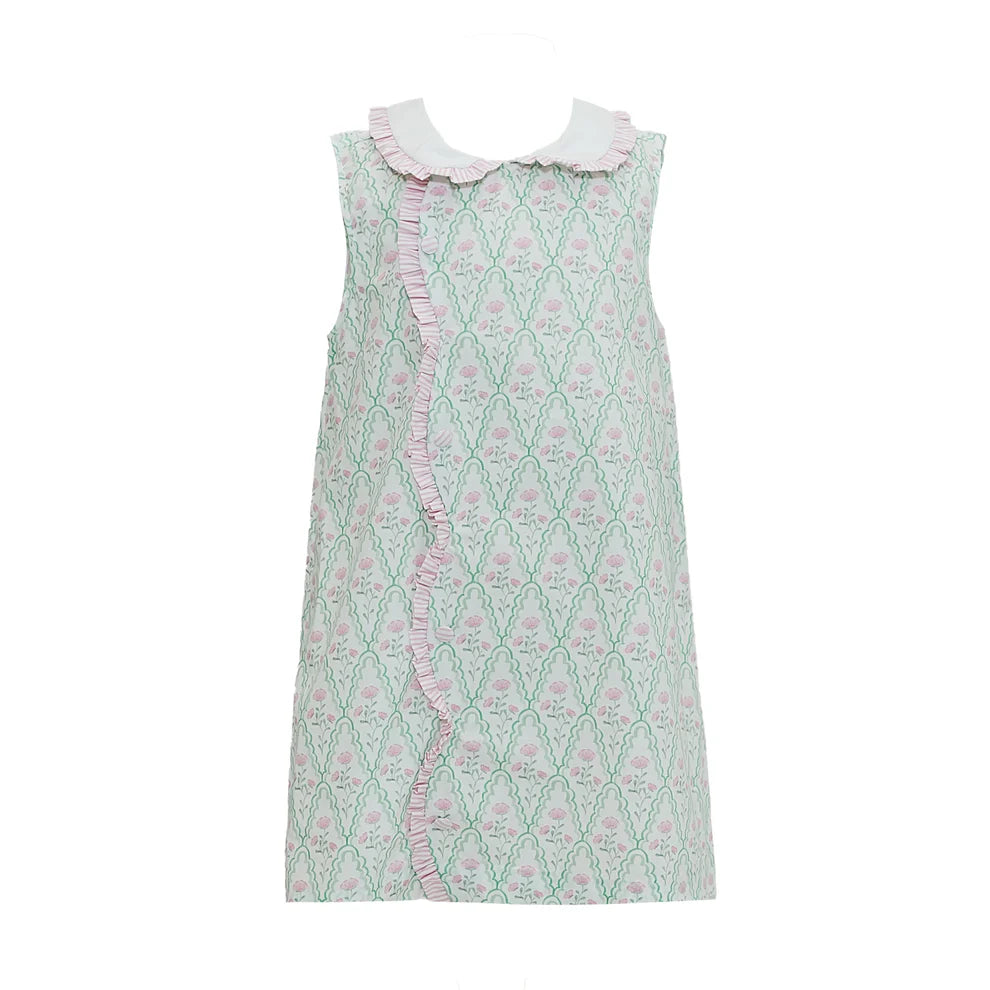 Claire Green & Pink Floral Scallop Dress