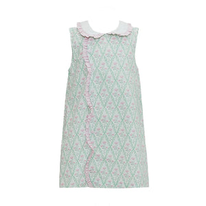 Claire Green & Pink Floral Scallop Dress