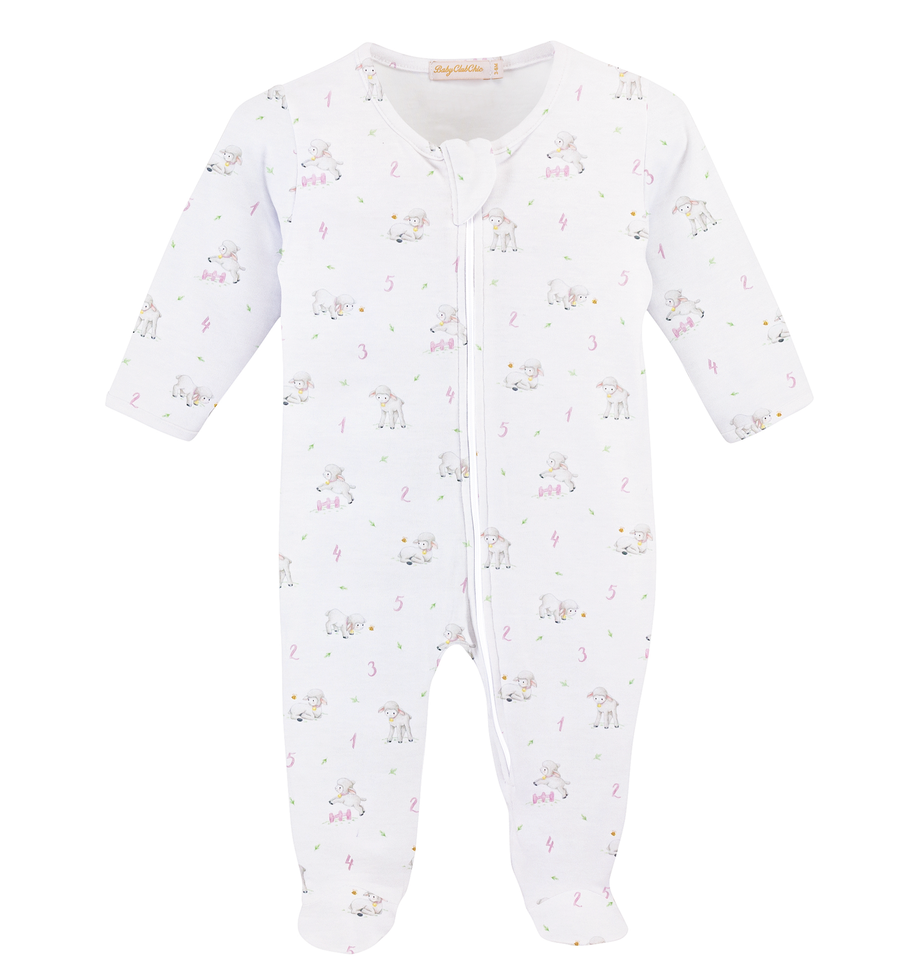 Counting Baby Sheep Pink Printed Zipped Footie (Infant)