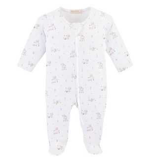 Counting Baby Sheep Pink Printed Zipped Footie (Infant)