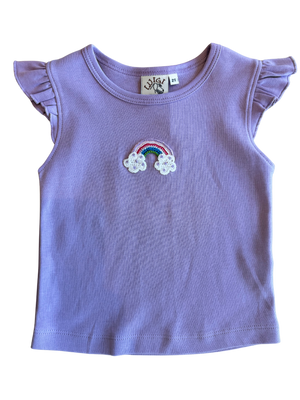 Flutter Sleeve Crochet Rainbow Lavender Top (Kid)