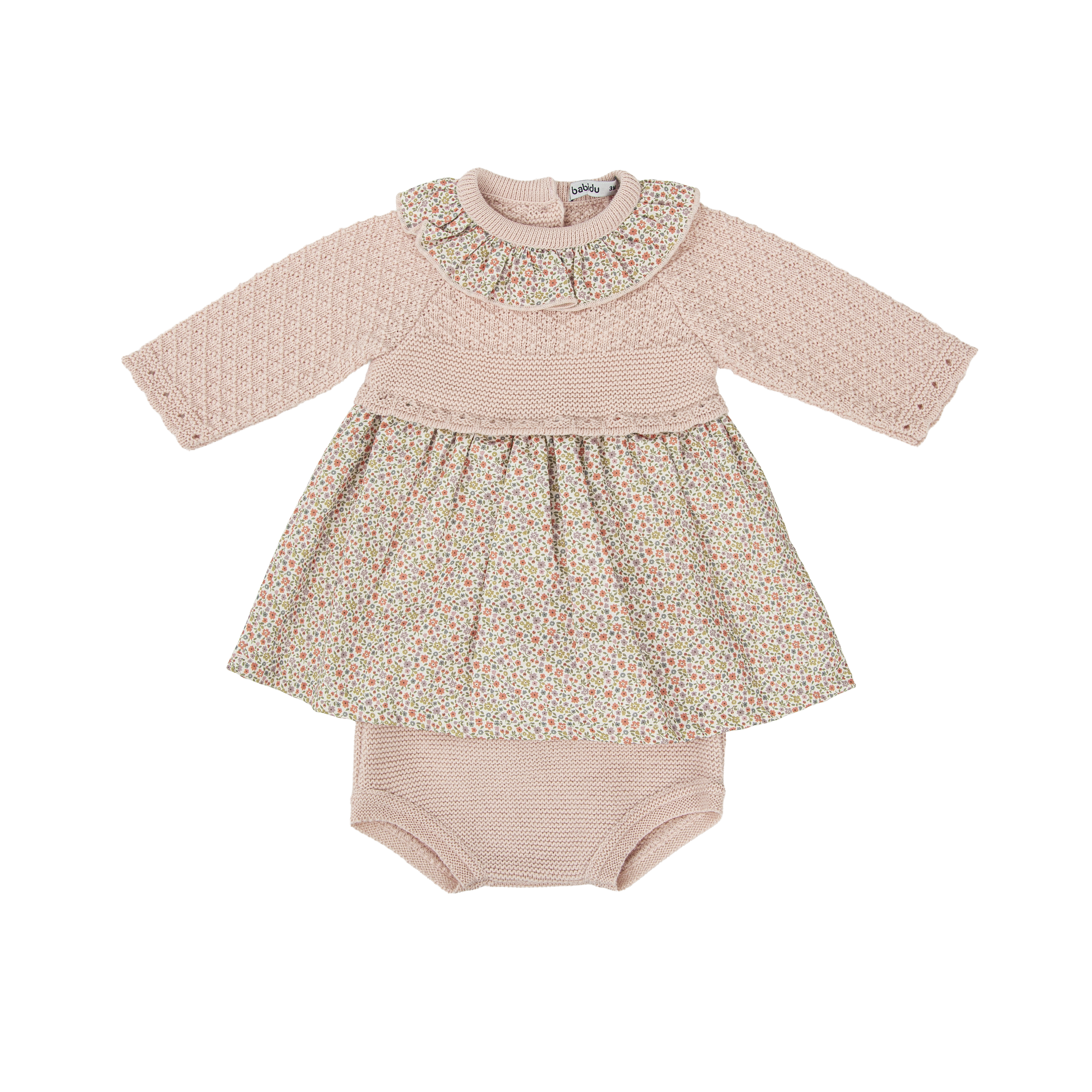 Light Pink Floral Sweater Dress w/ Bonnet