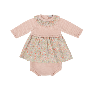 Light Pink Floral Sweater Dress w/ Bonnet