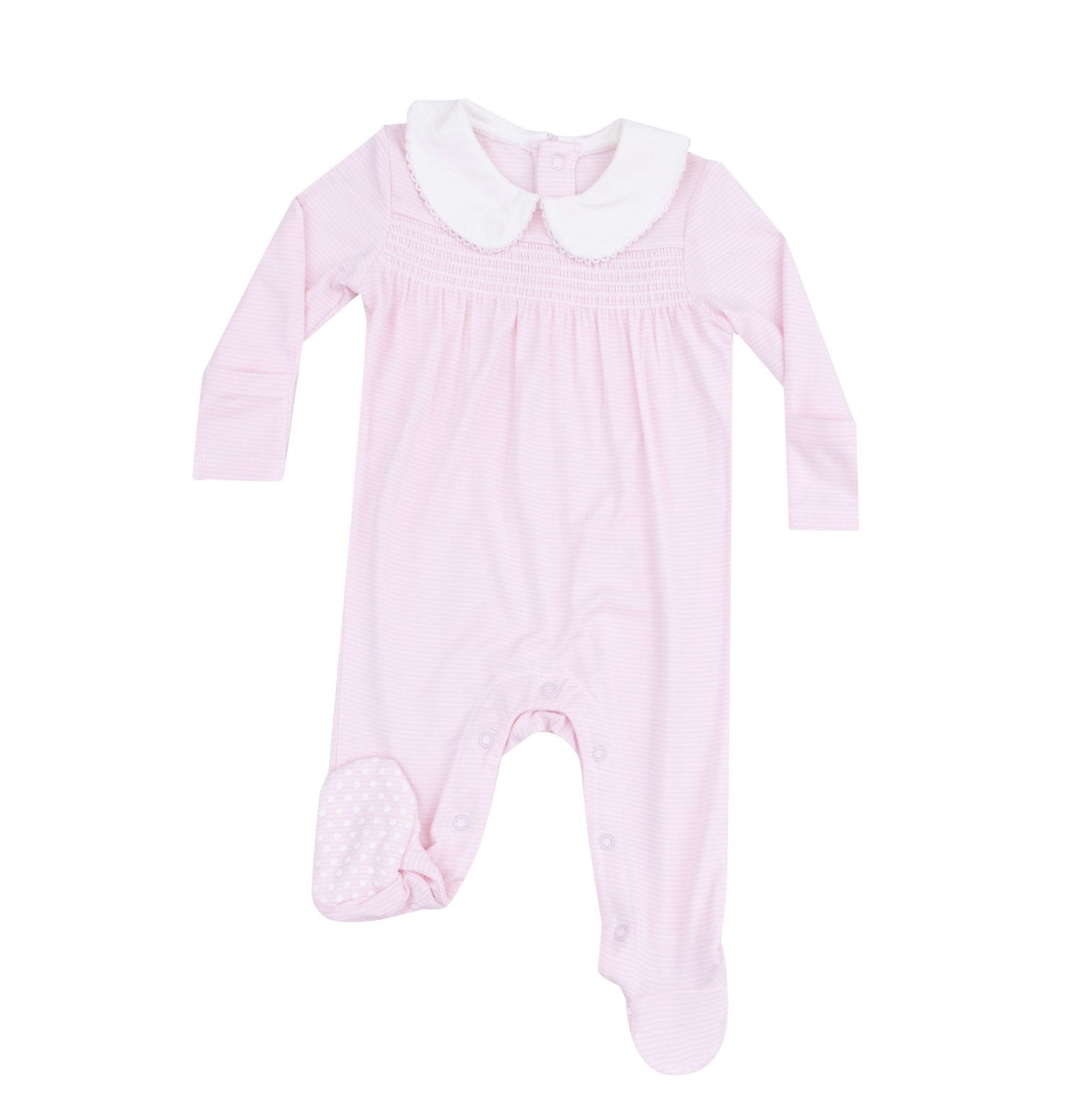 Stripe Classic Pink Smocked Peter Pan Footie