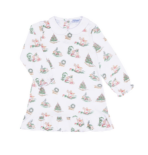 Christmas Toile Long Sleeve Dress (Toddler)