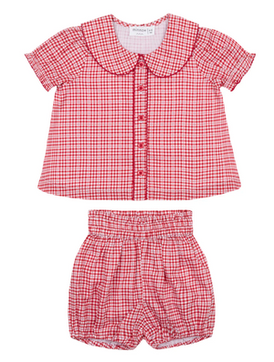 *PRE-ORDER* Malibu Gingham Collared Puff Sleeve Bloomer Set (Toddler)