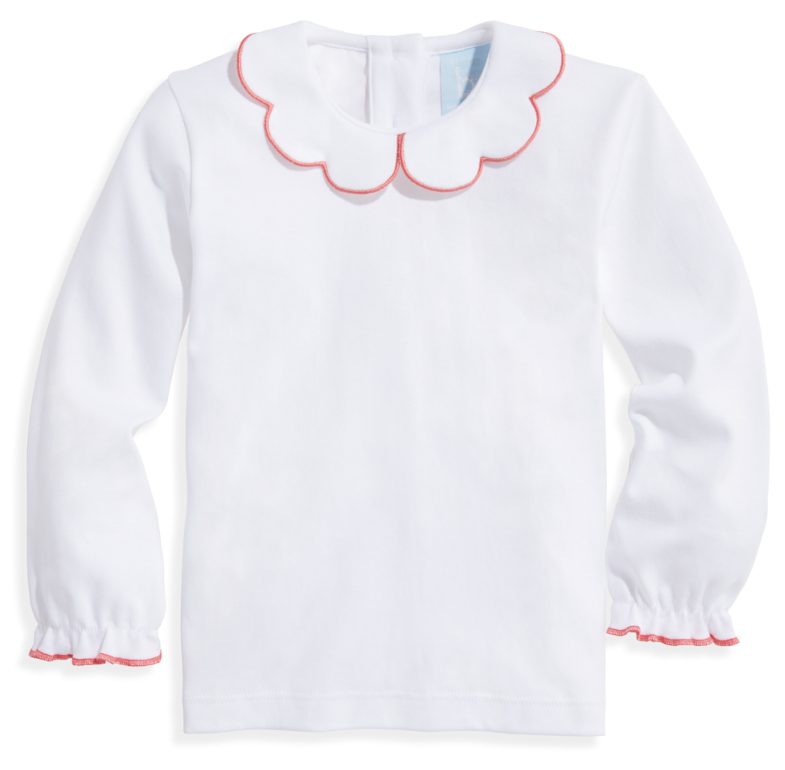 Ivory Pima Scallop Collar Tee-Flamingo & Blue