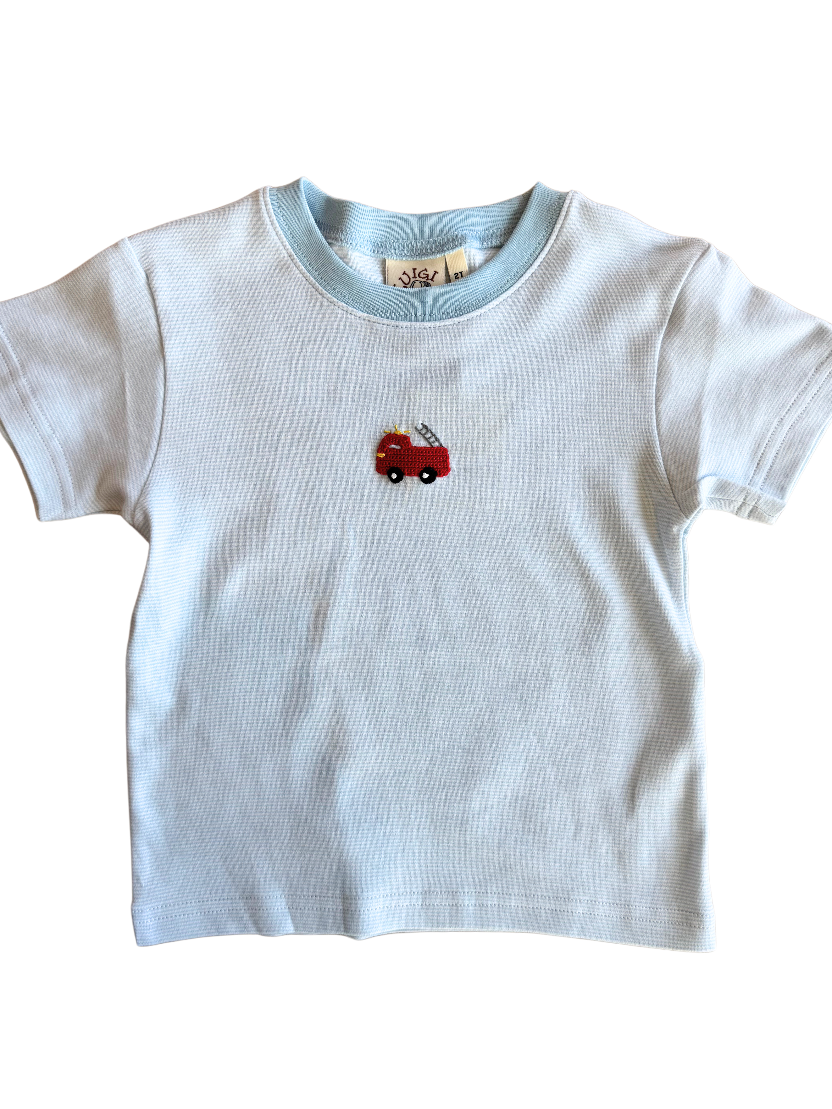 Blue Stripe Crochet Firetruck Top (Kid)