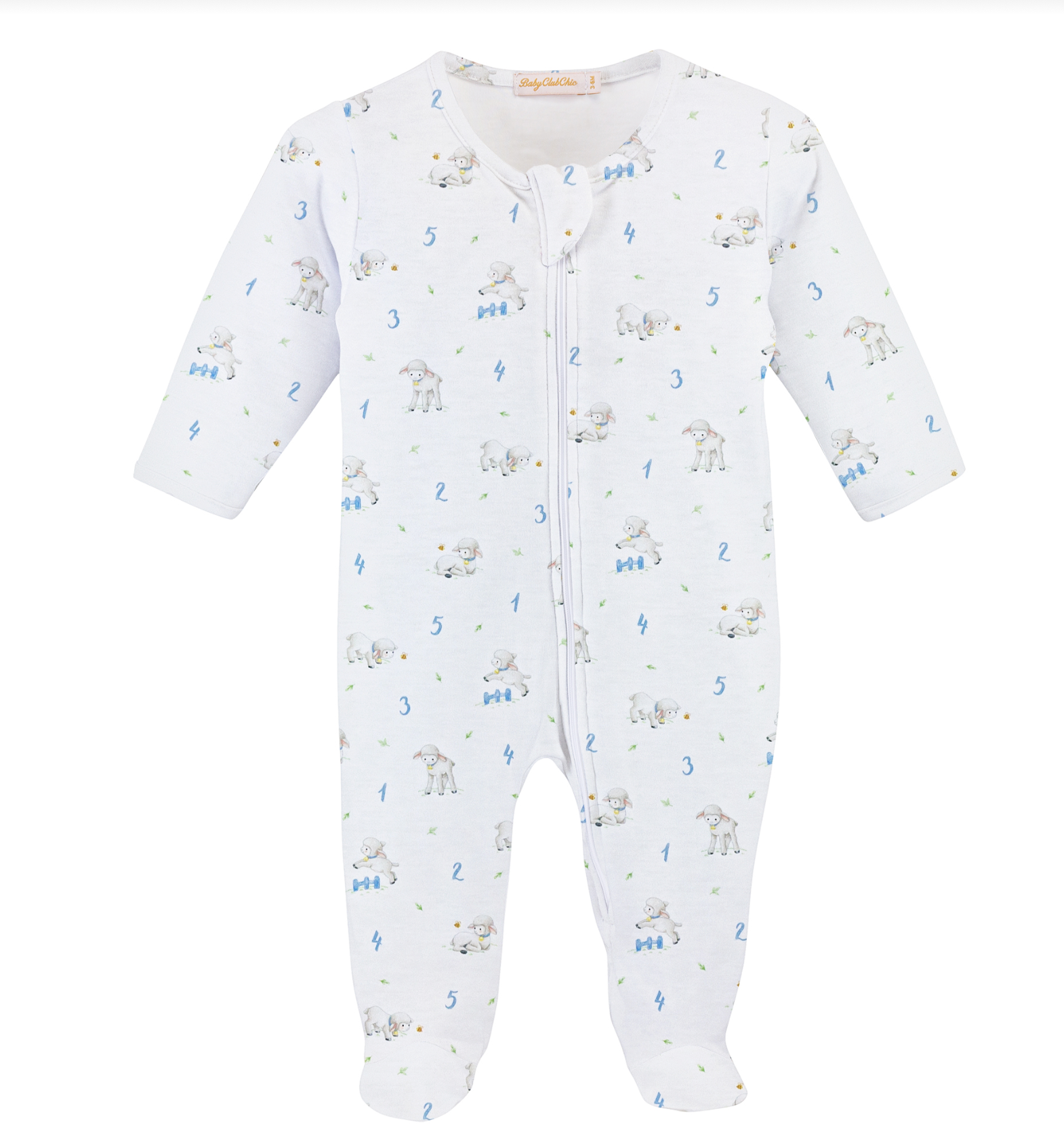 Counting Baby Sheep Blue Printed Zipped Footie (Infant)