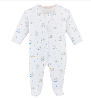 Counting Baby Sheep Blue Printed Zipped Footie (Infant)