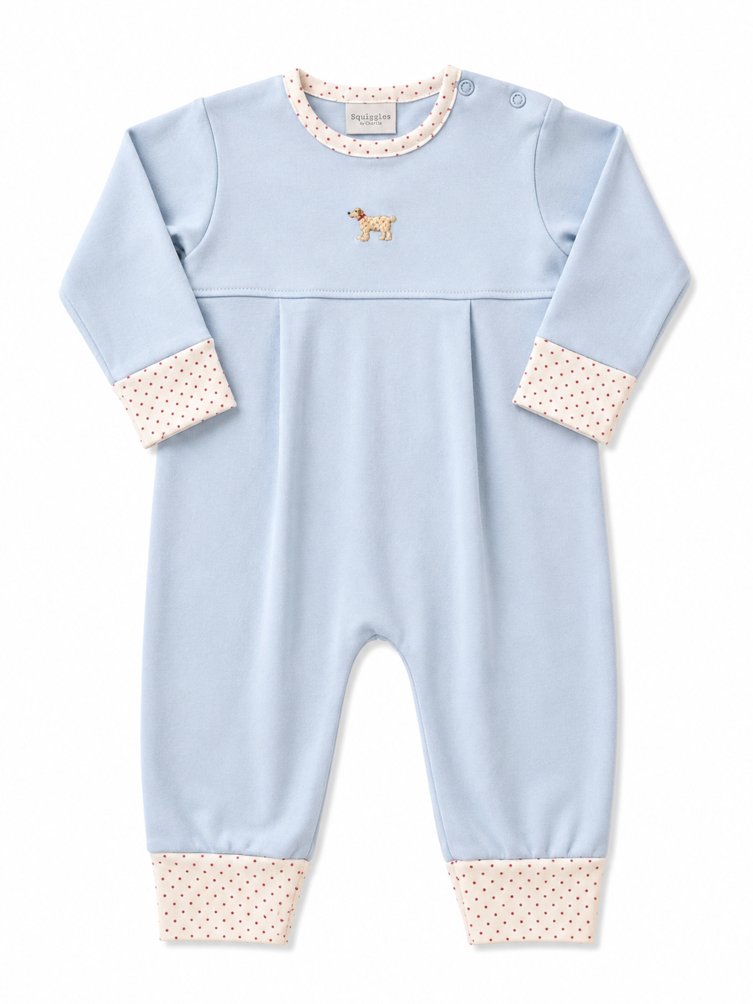 Light Blue Mini Winston LS Coverall w/ Red Bitty Dot Trim