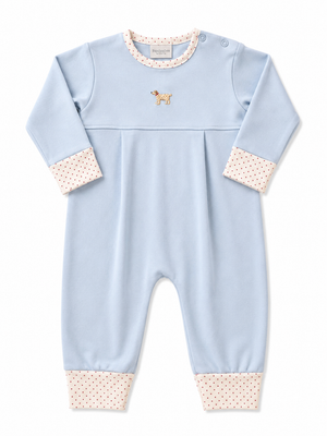 Light Blue Mini Winston LS Coverall w/ Red Bitty Dot Trim