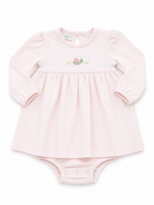 Pink Stripe Snail LS Onesie Dress