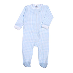 Blue Gingham Zipper Footie