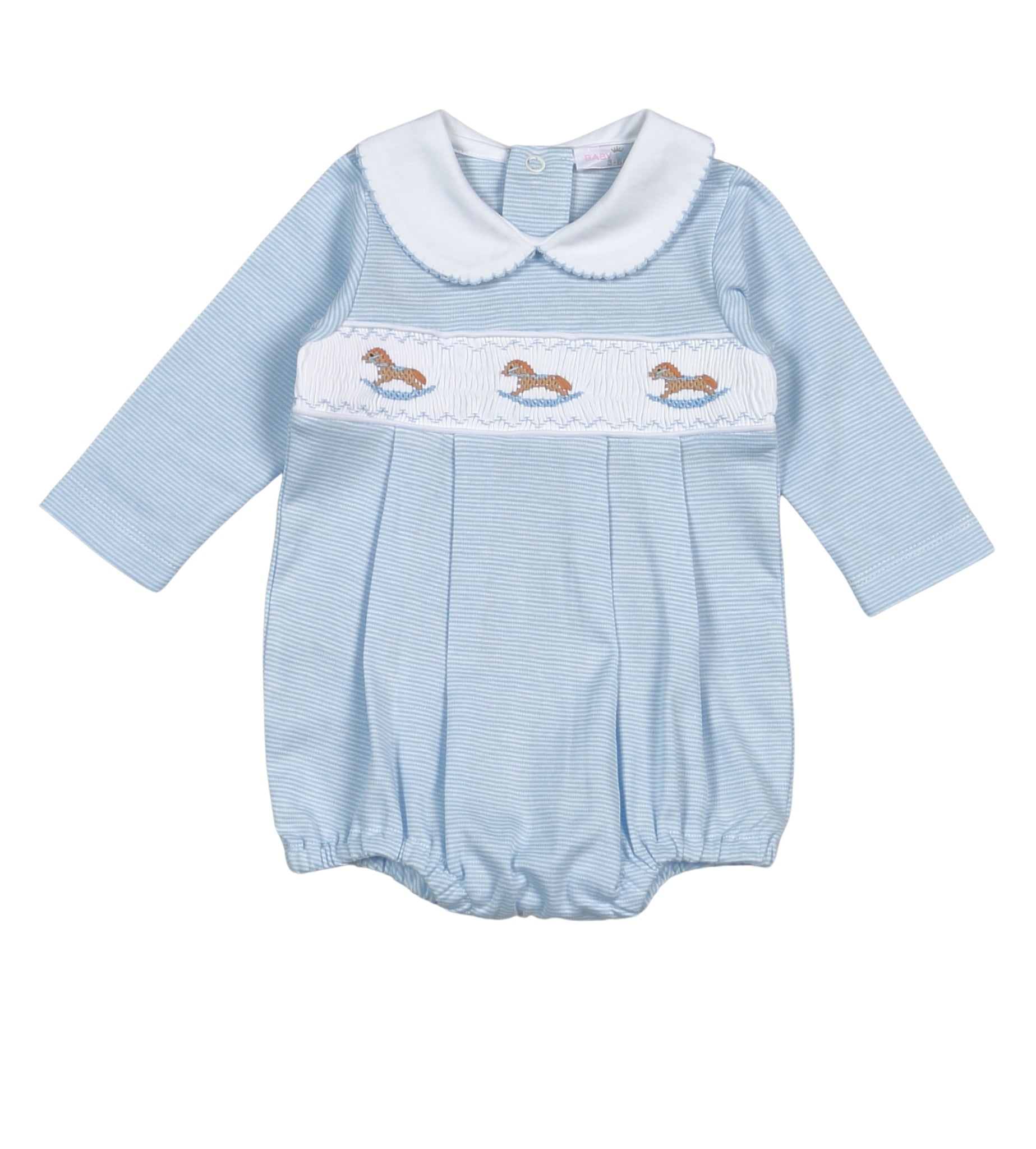 Blue Rocking Horse Hand Smocked Pima Bubble