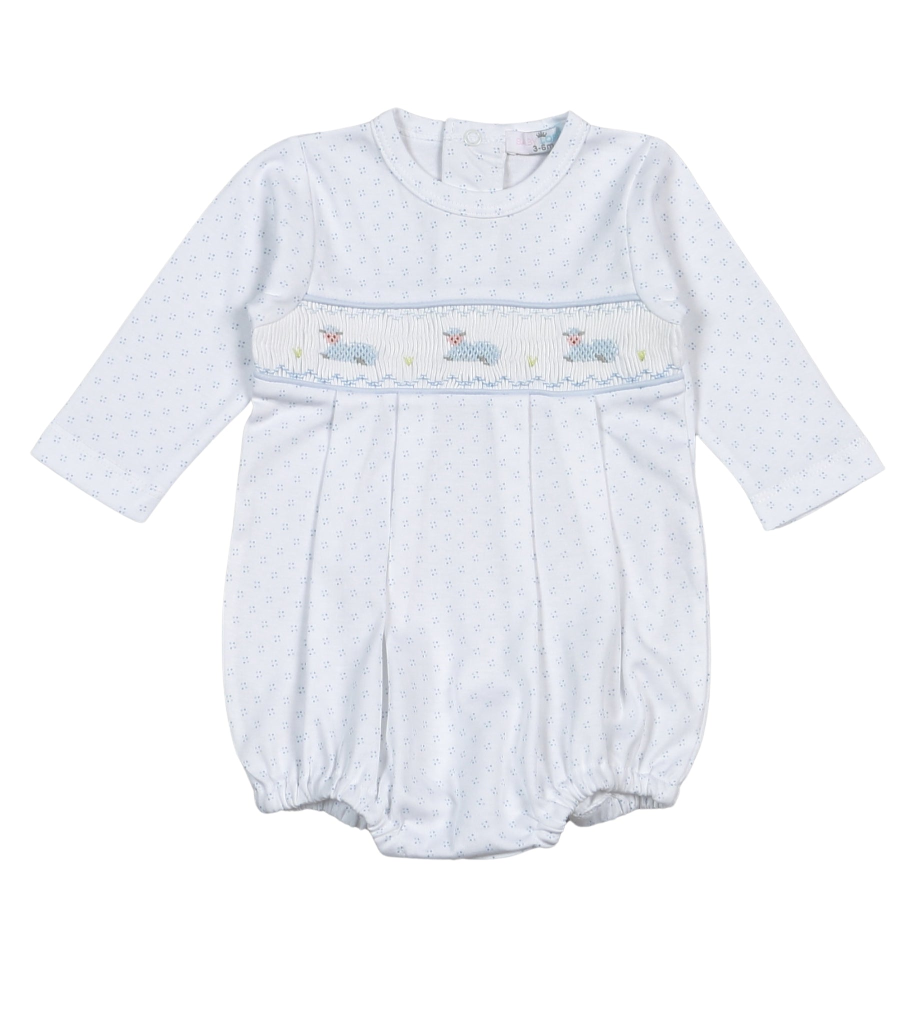 Blue Baby Lamb Hand Smocked Pima LS Bubble (Infant)