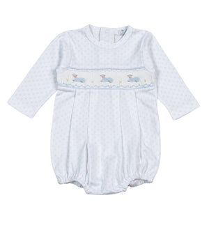 Blue Baby Lamb Hand Smocked Pima LS Bubble (Baby)