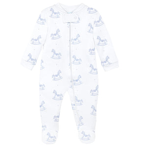 Blue Wooden Rocking Horse Zipper Footie