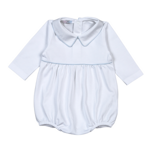 Bob White/Blue Piping LS Pima Bubble