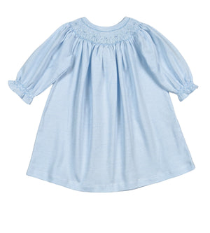 Blue Stripes Hand Smocked Pima Bishop Dress (Infant)