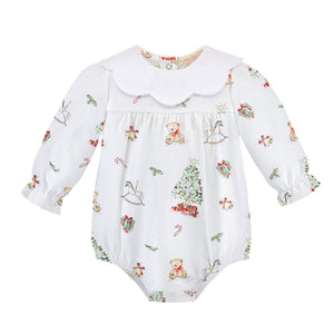 Christmas Tree Printed Pima Bubble w/ Scalloped Collar