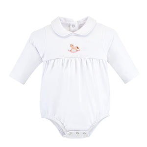 Pink Cute Rocking Horse Embroidered Bubble w/ Round Collar