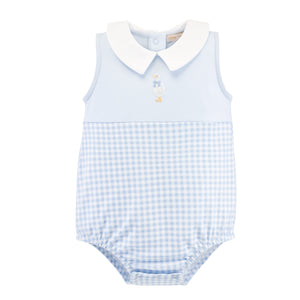 Boy Springtime Goose Lt Blue Gingham Emb Bubble