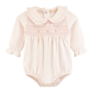 Pink Smocked Pima Collared LS Bubble