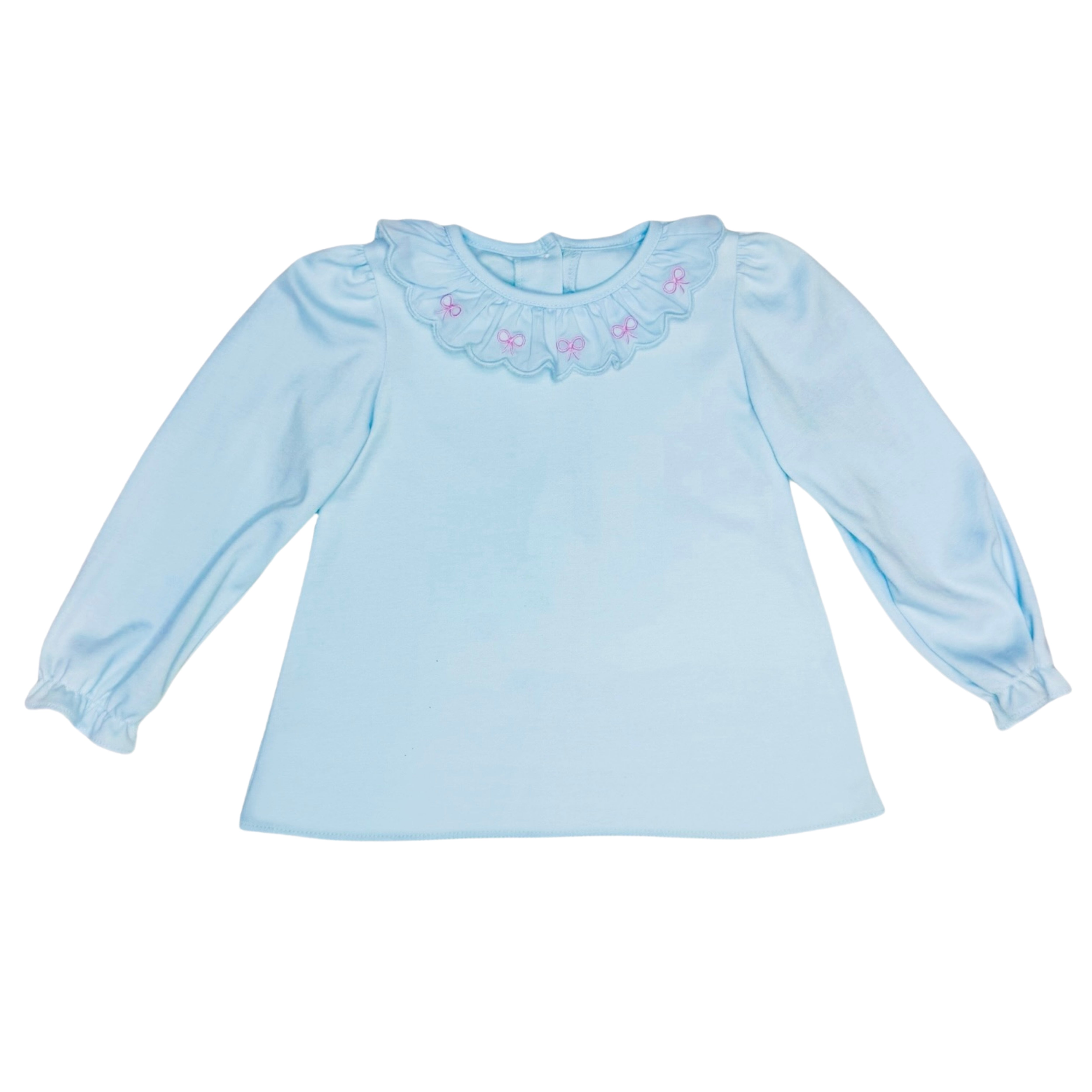 Light Blue Knit Bow Scalloped Blouse (Baby)