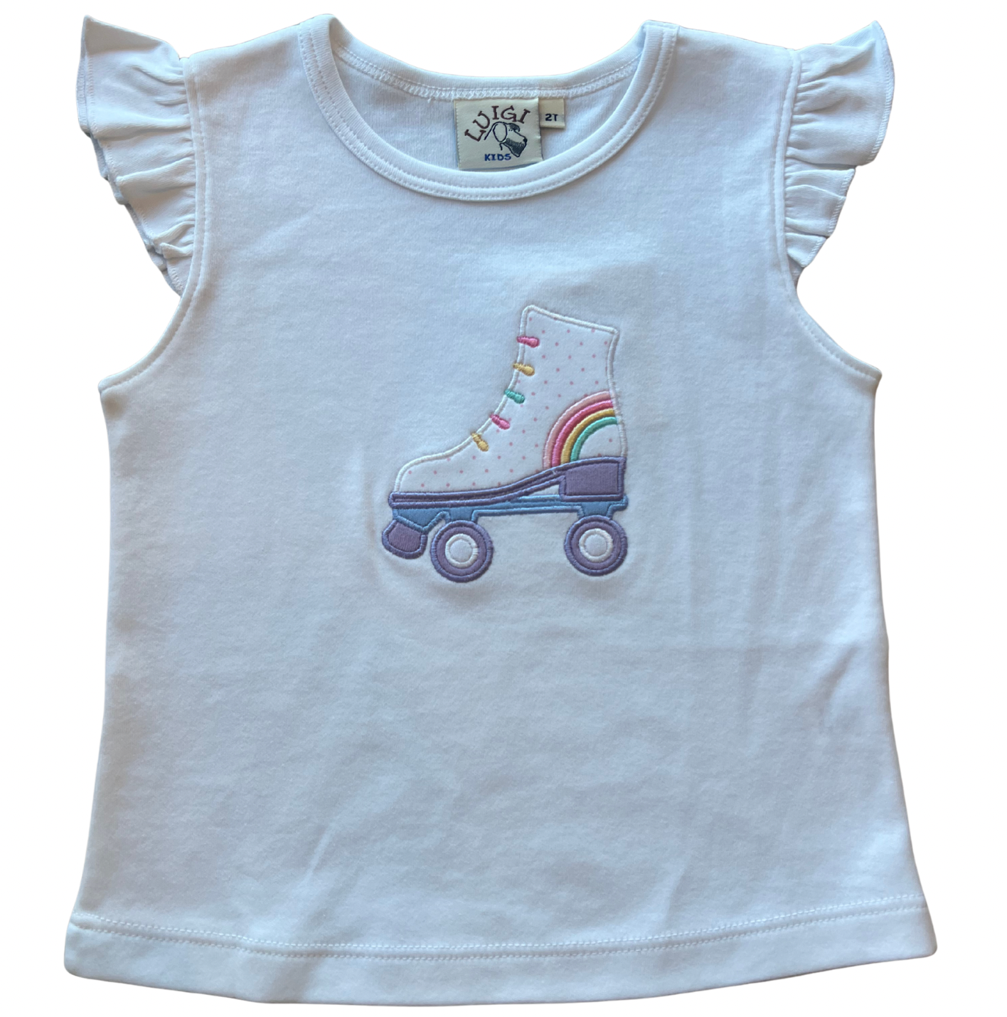 Roller Skate White Flutter Sleeve Top