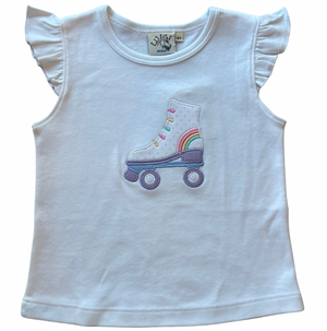 Roller Skate White Flutter Sleeve Top