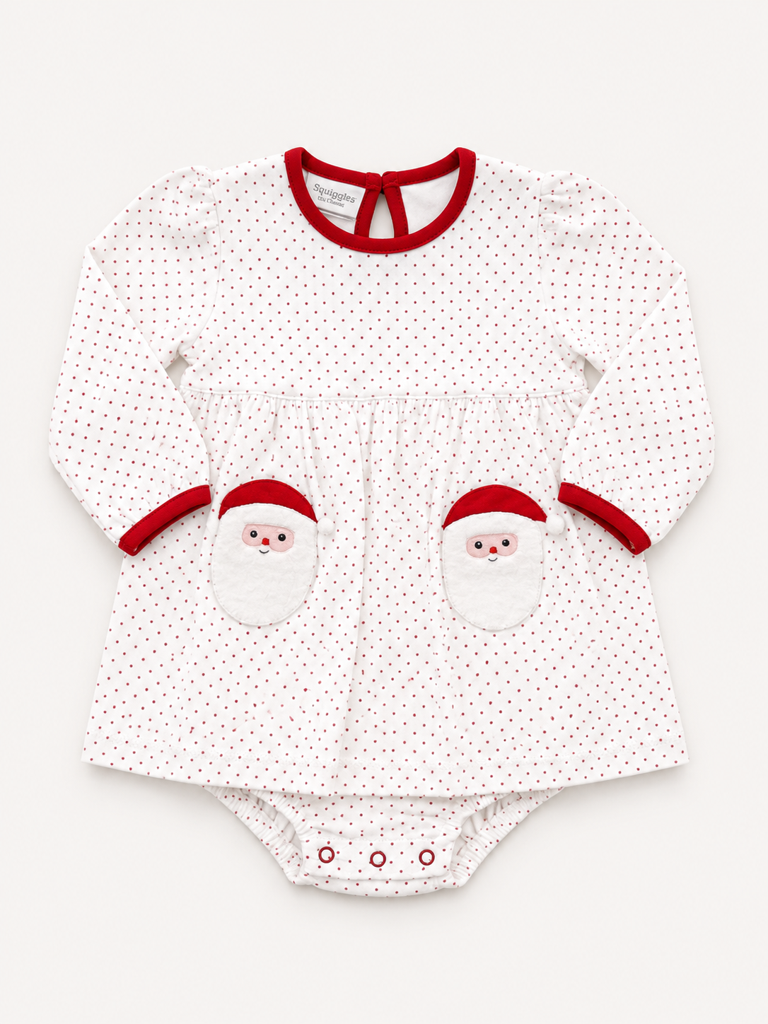 Red Dot Sherpa Santa LS Onesie Dress