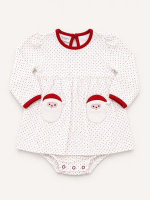 Red Dot Sherpa Santa LS Onesie Dress