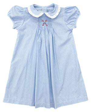 Blue Gingham Smocked Candy Cane Sage Dress (Kid)