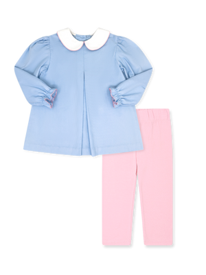 Caroline Legging Set - Blue Corduroy Top w Pink Leggings (Baby)