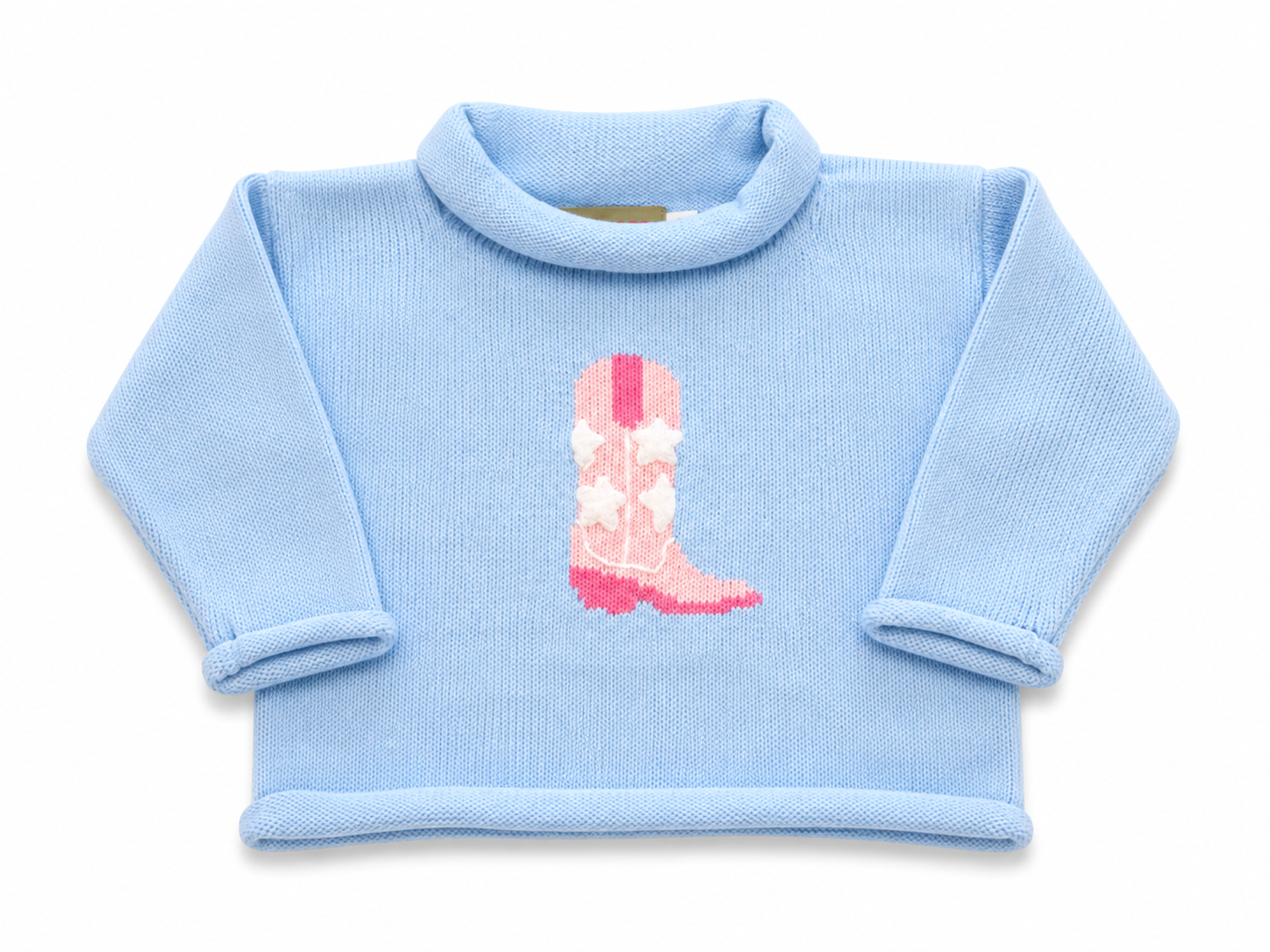 Cow Girl Boot w/ Stars Sky Blue Roll Neck Sweater