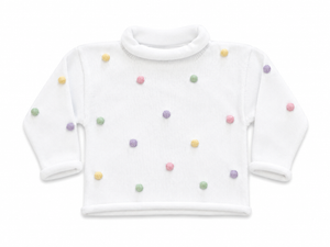 White w/ Pastel Pom Poms Roll Neck Sweater